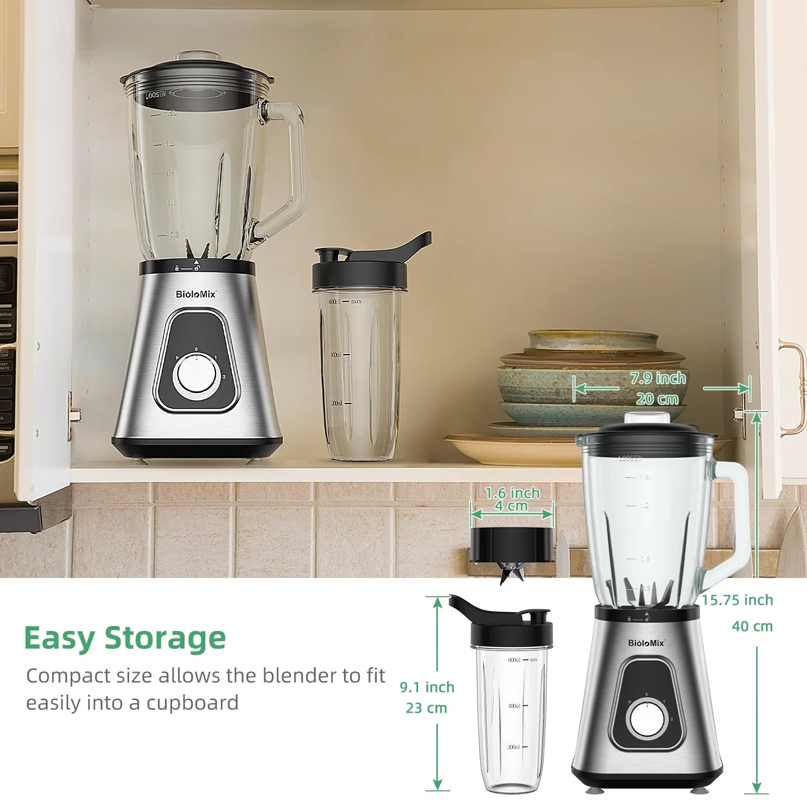 Mélangeur professionnel 1300 W avec pichet en verre sans BPA de 1,5 L, parfait pour les smoothies surgelés et les sauces maison