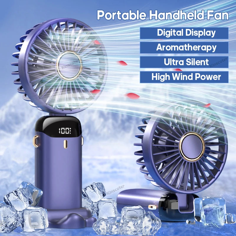 Ventilateur portable pliable Kinscoter USB 800 mAh avec affichage LED – Mini ventilateur rechargeable pour la maison et l’extérieur