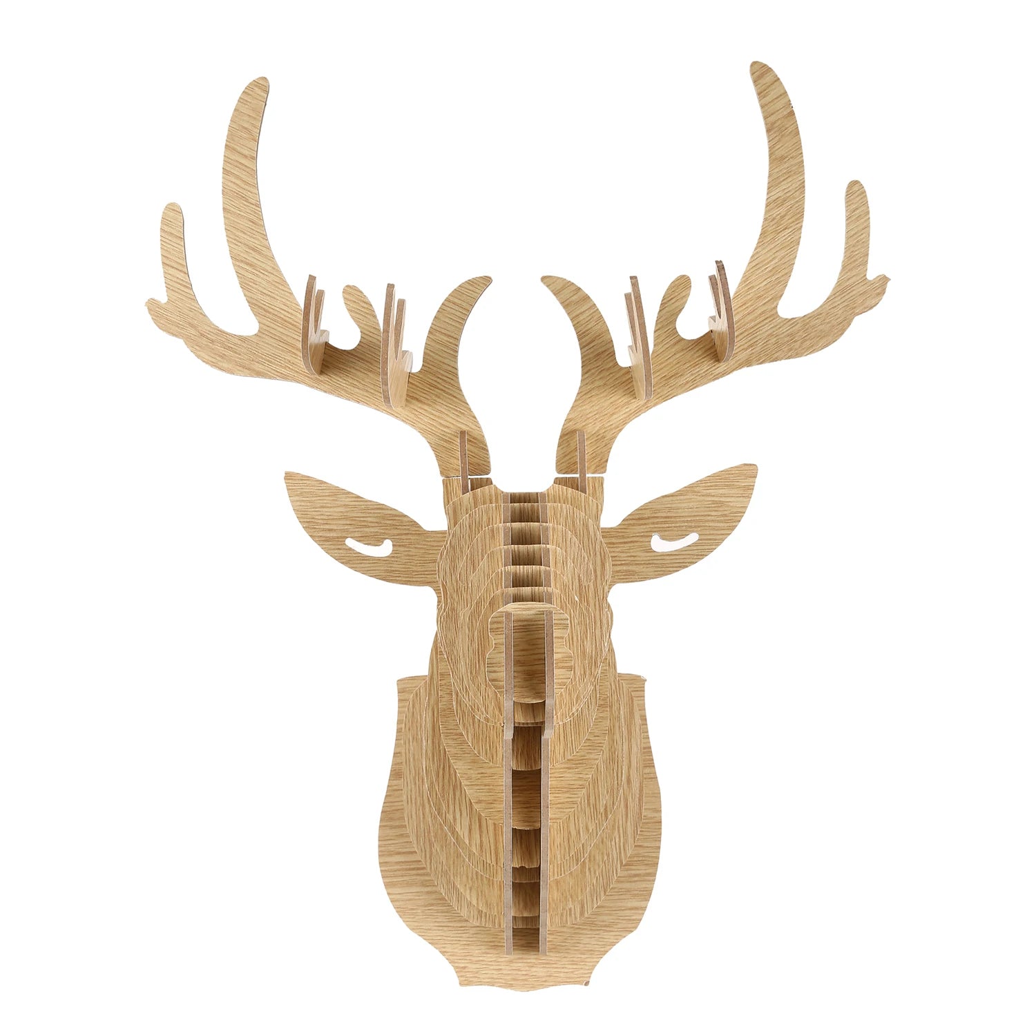 Tête de Cerf en Bois 3D, Décoration Murale et Crochet de Porte, Collier, Chapeau, Clé