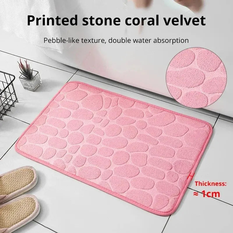 Memory Foam Waffle Velvet Rug, Non-Slip, Bathroom Mat