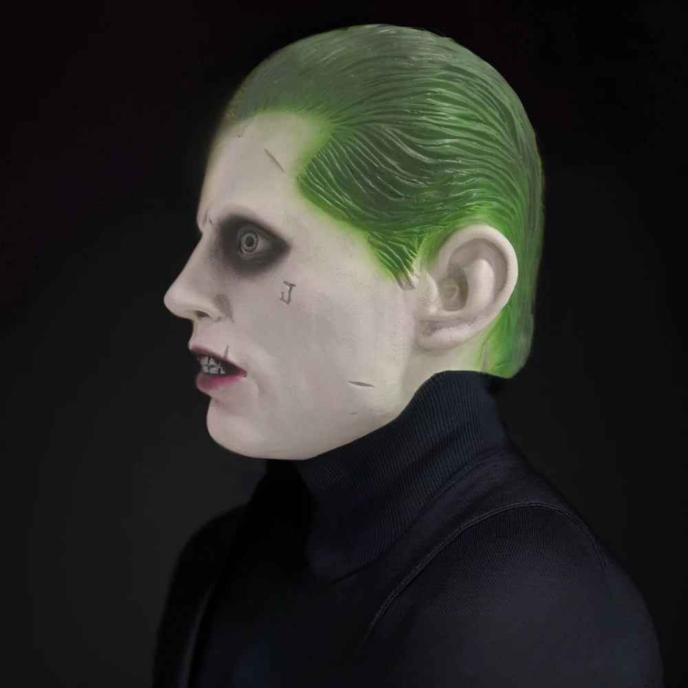Jared Leto Clown Joker Masque en latex - Halloween Punk Clown Head Cover Masque de personnage réaliste pour déguisement Party Cosplay Prop