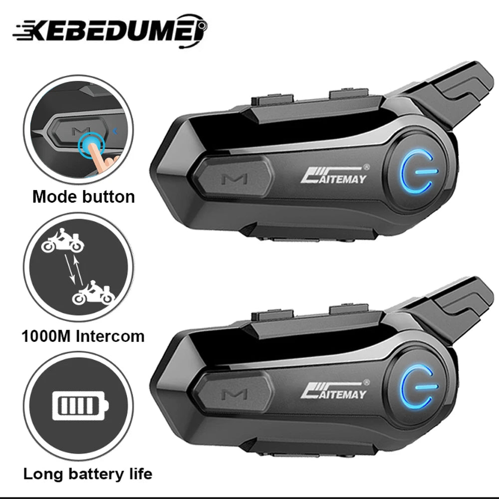 Motorcycle Bluetooth Intercom Headset for 2 People Intercom Motorcycle Wireless Interphone Noise Reduction 