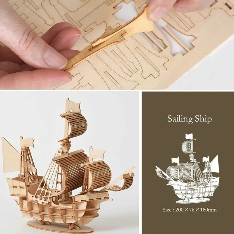 Model,3D Wooden Puzzle Model Ship Train or Airplane,Mechanical Toys Model for Kids and Adult,Assembly Game Kit