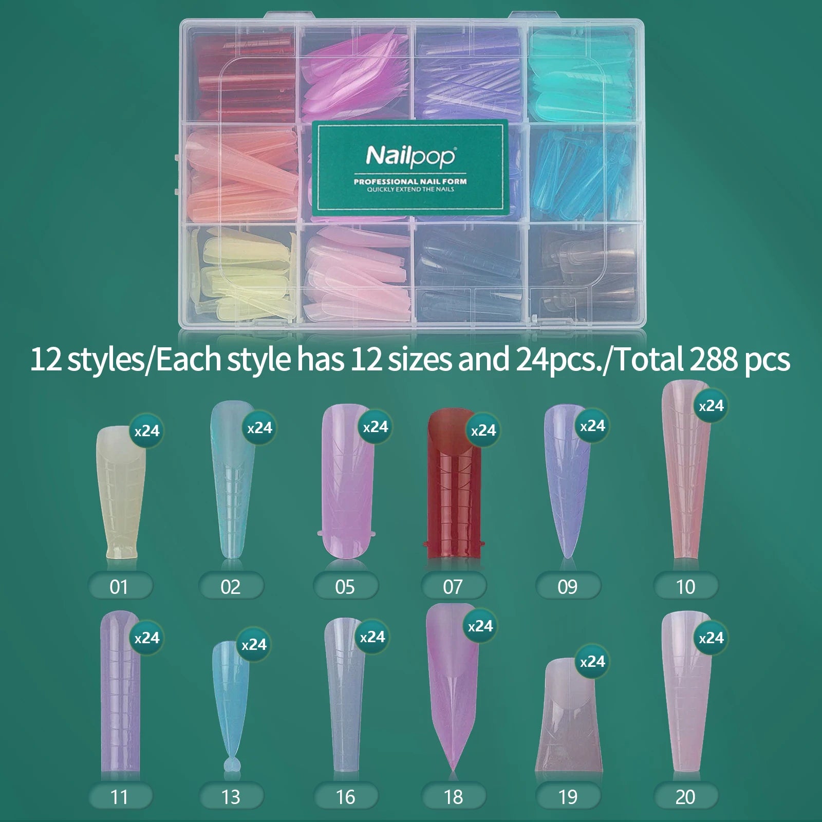 Moules réutilisables à double forme pour ongles, 75/150/288/360 pièces, avec échelle, différentes tailles et formes, kit DIY Nail Art