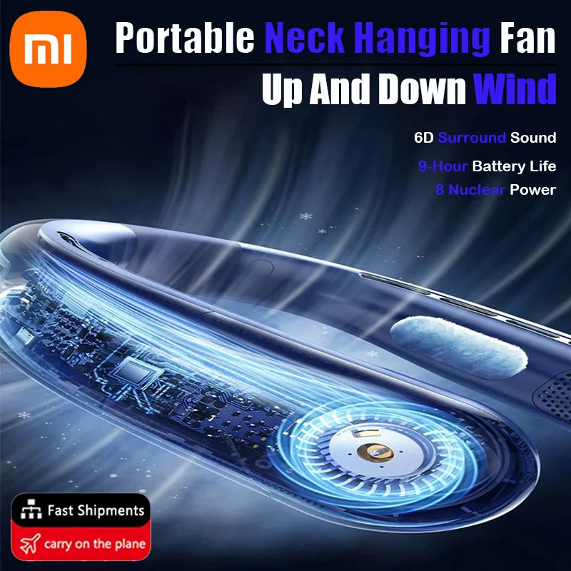 Ventilateur de cou portable sans pales Xiaomi, USB rechargeable, silencieux, affichage LED, mini refroidisseur d'air