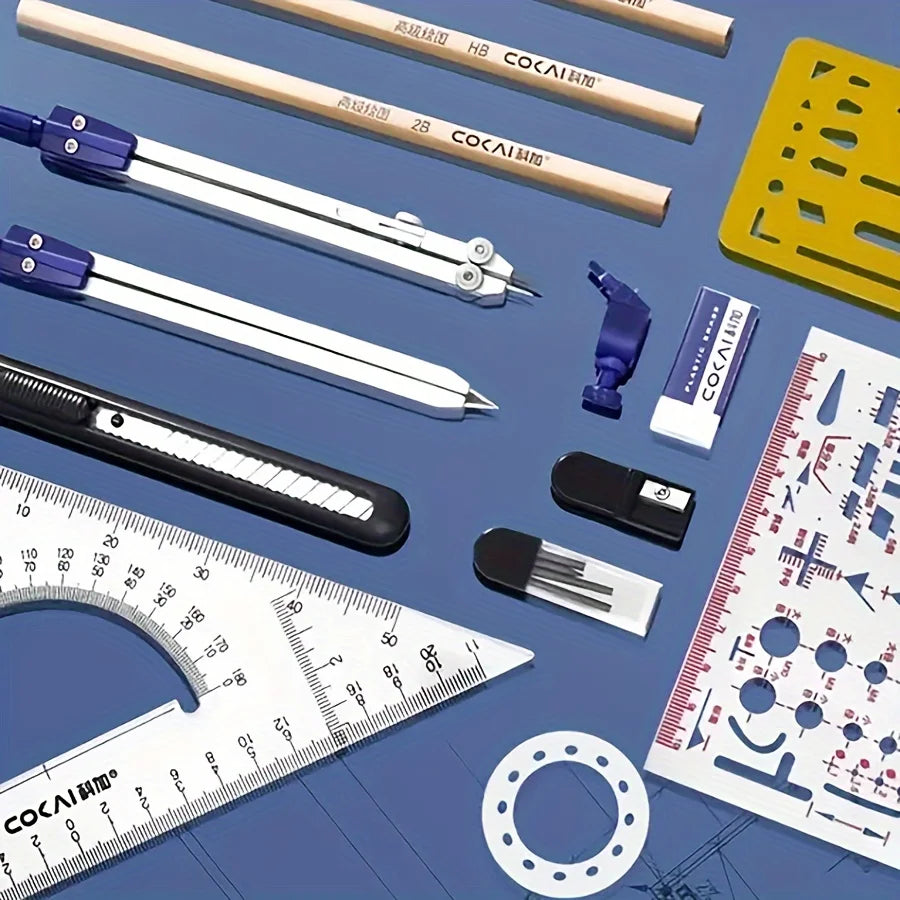 Drawing set, geometry and engineering kits, drawing and construction tools, etc. 15 pieces