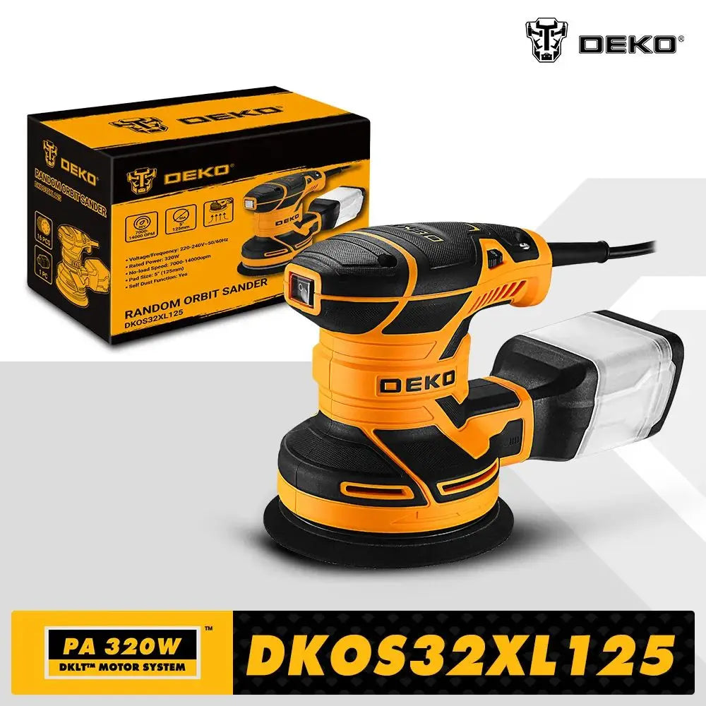 DKOS32XL125 Random Orbital Sander, 320W, 14000pm Speed, Home, DIY, Carpenter, Bath, Dust Removal, Polisher 