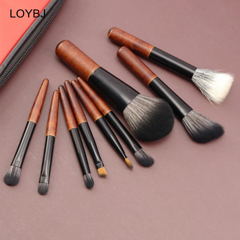 Lot de 9 mini pinceaux de maquillage portables pour poudre LOYBJ, fond de teint, blush, sourcils, fard à paupières, estompeur