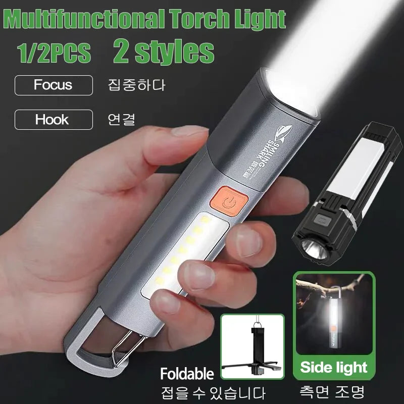 Portable Flashlight with Hook Outdoor Torch Super Bright Camping Light Tent Lamp Work Light 