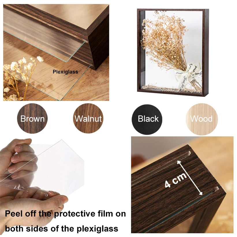 4cm Deep 3D Photo Frame Shadow Box Bouquet Display Flower Case for Crafts Souvenirs