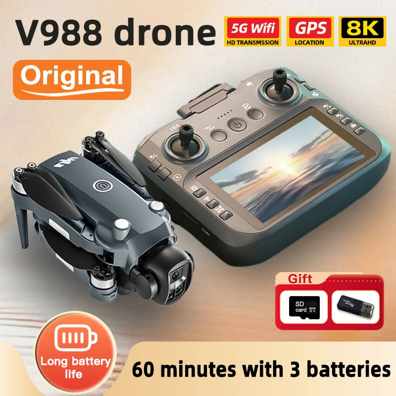 &nbsp;V988 Drone 4K – Caméra HD professionnelle, écran intégré, moteur sans balais, évitement d’obstacles