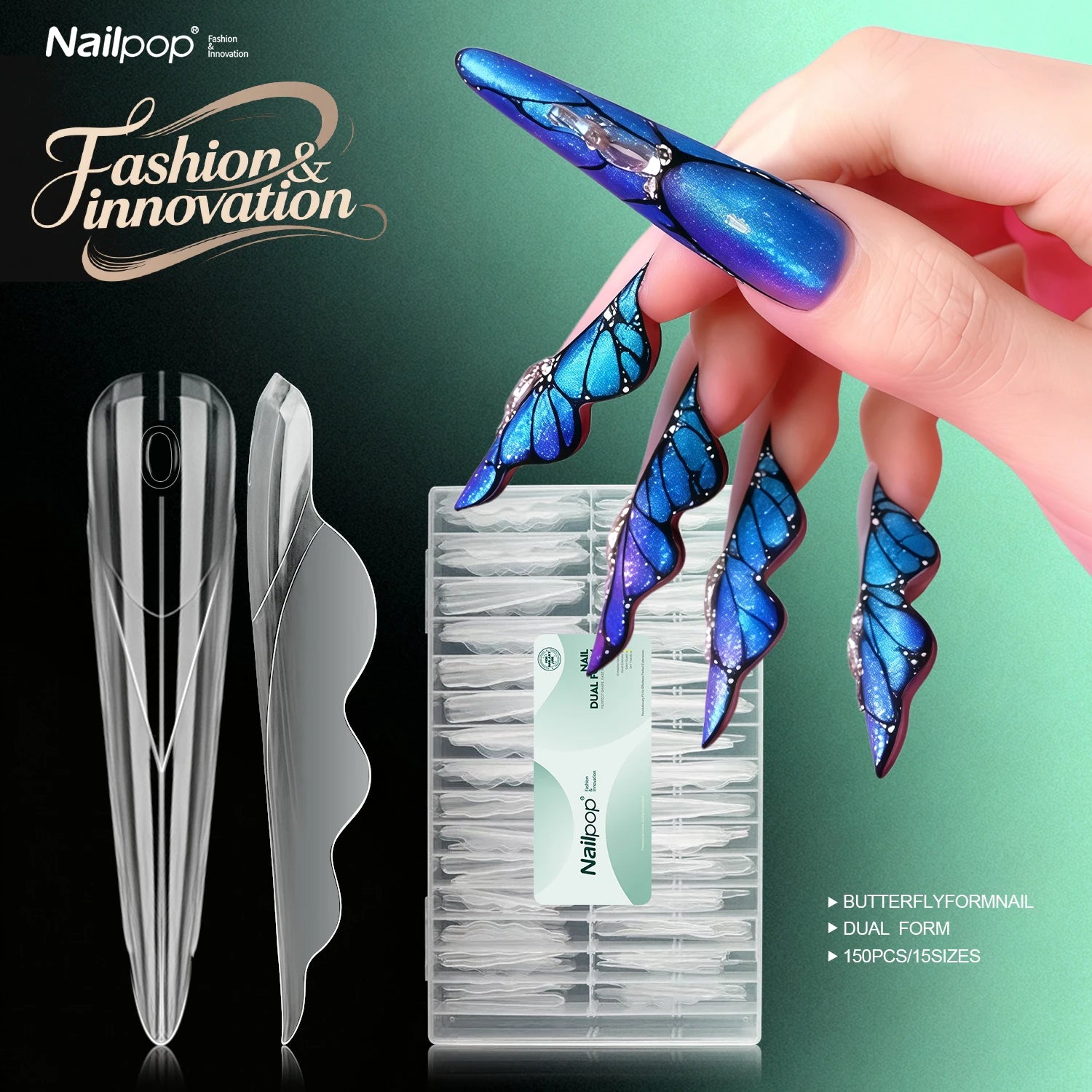 Papillon – Formes doubles pour ongles, 150 pièces