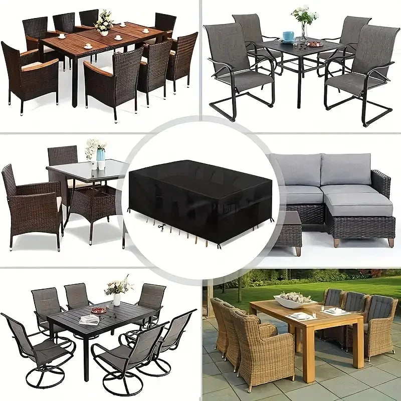 Housses de meubles de patio – Protection imperméable, anti-poussière et anti-UV pour table et chaises de jardin (tissu Oxford 210D)