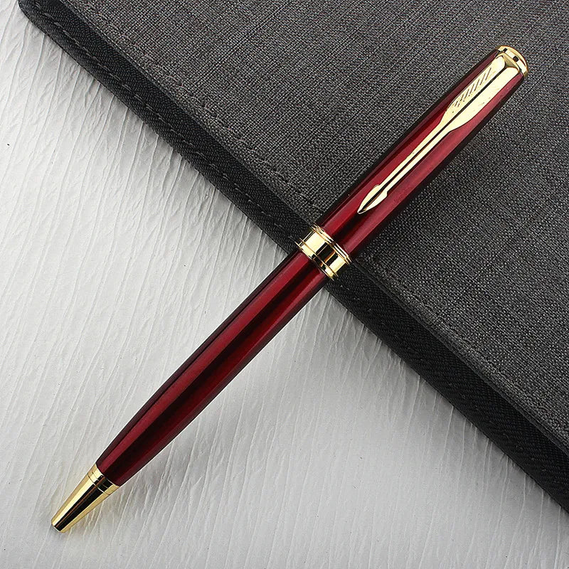 Metal Ballpoint Pen, Stainless Steel, Gold Trim, Writing Gift, Stationery, School and Office Supplies 