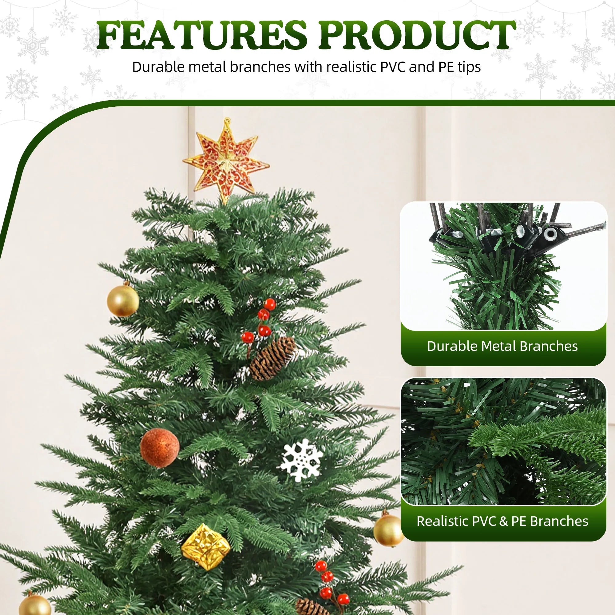 Arbre de Noël Pop-Up 7 pieds Balconera – 1100 Embouts, Structure PE, Montage Facile, Support Pliable (212 × 105 cm)