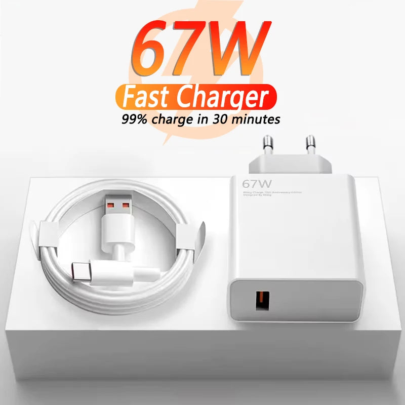 Chargeur USB Super Rapide 67W pour Xiaomi, Adaptateur Secteur Mi 12 11, Câble Type C 6A, POCO X5 X4 Pro Note 9 10 11