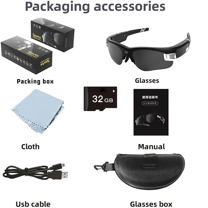 Lunettes intelligentes 4K FPV – Caméra WiFi 1080P/4K, Mini Caméra POV, Sport et Vlogging