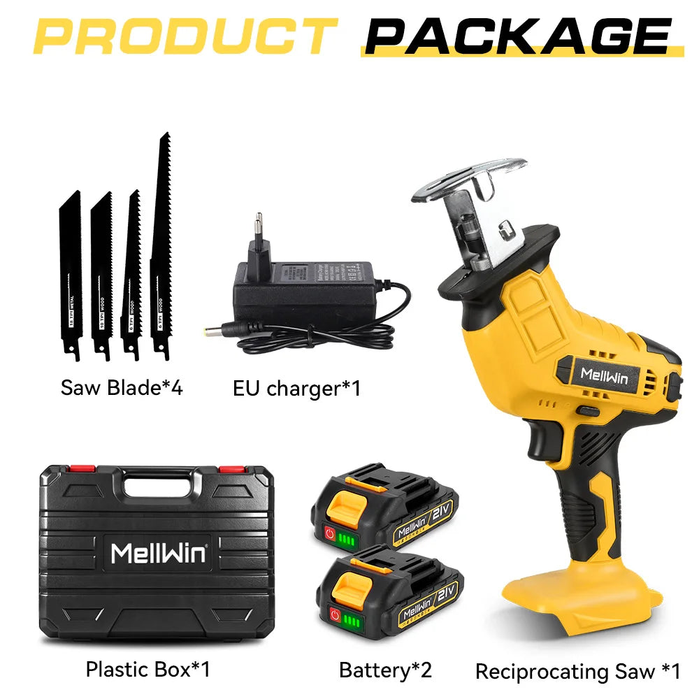 Scie Alternative Électrique Sans Fil MELLWIN – Coupe Bois, Métal et PVC, Compatible Batterie Makita 18V