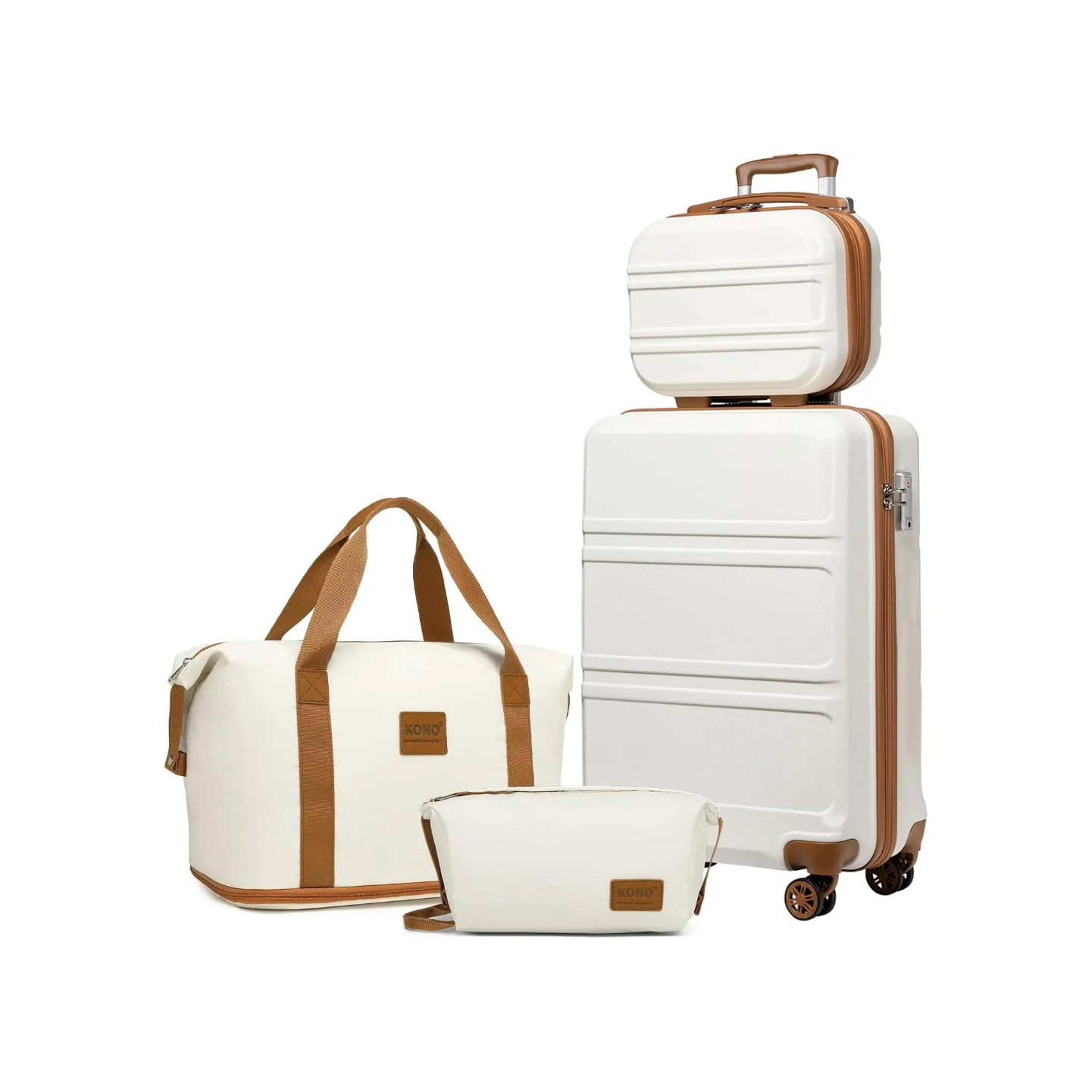 Ensemble de valises 4 pièces KONO – Bagage à main 55 cm, trousse de beauté, trousse à cosmétiques, sac de voyage