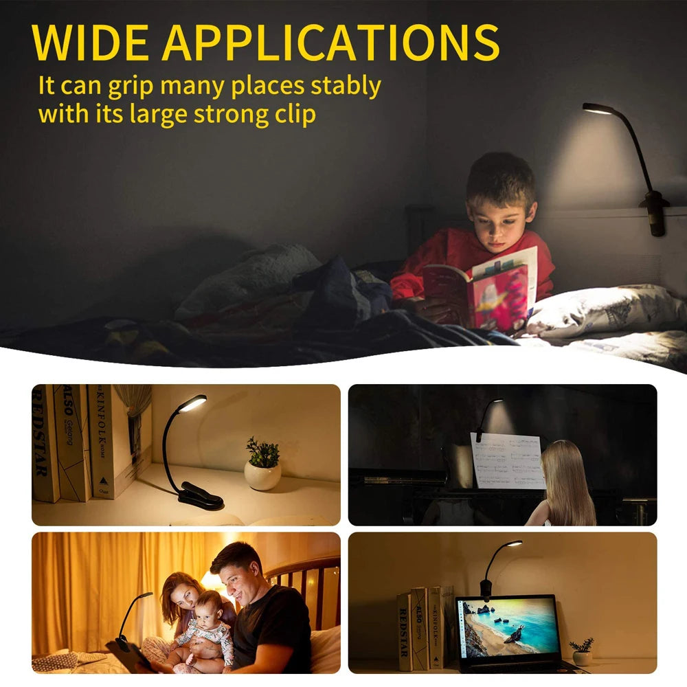 Lampe de lecture aste Mini 7 LED, 3 niveaux, blanc chaud, froid, flexible, lampe à clip facile, lecture de nuit, lampe au lit