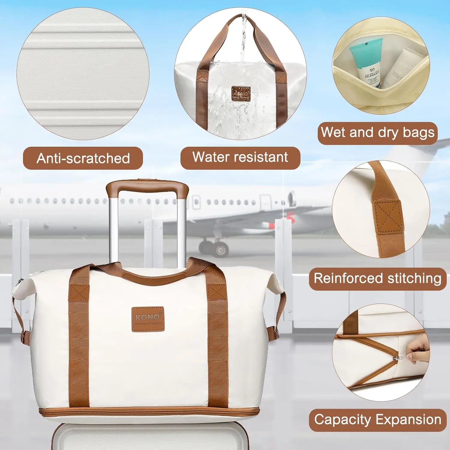 Ensemble de valises 4 pièces KONO – Bagage à main 55 cm, trousse de beauté, trousse à cosmétiques, sac de voyage