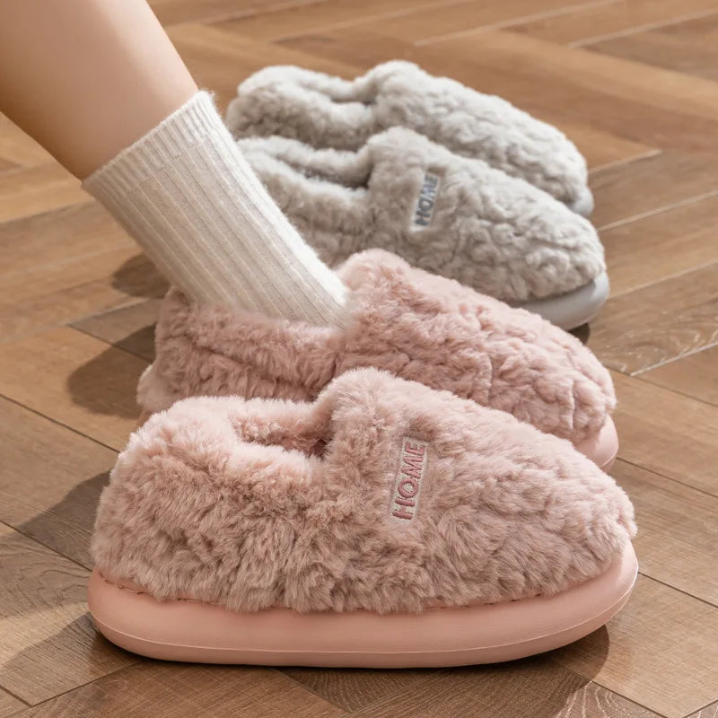 Pantoufles d'Hiver Chaudes en Peluche pour Femme et Homme, Chaussons en Coton pour la Maison, Semelle Antidérapantes, Douces et Confortables