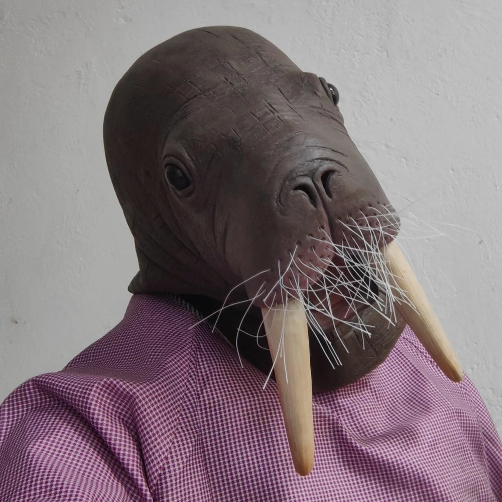 Masque de morse / Lion de mer en latex – Tête complète, costume animal, drôle et légèrement effrayant