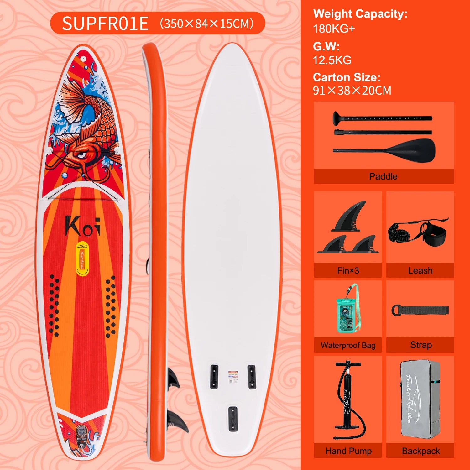 Planche de Paddle Gonflable avec Accessoires (335 / 350 / 385 cm) - Feath-R-Lite Koi Sup