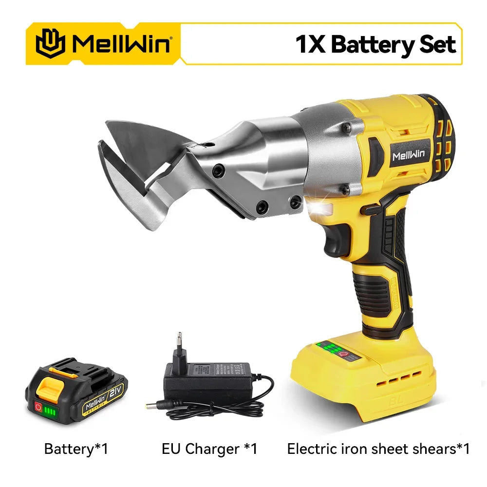 Ciseaux Électriques Sans Balais 1800W MELLWIN – Cisaille de Feuille de Fer Sans Fil, Tête Pivotante 360°, Compatible Makita 18V