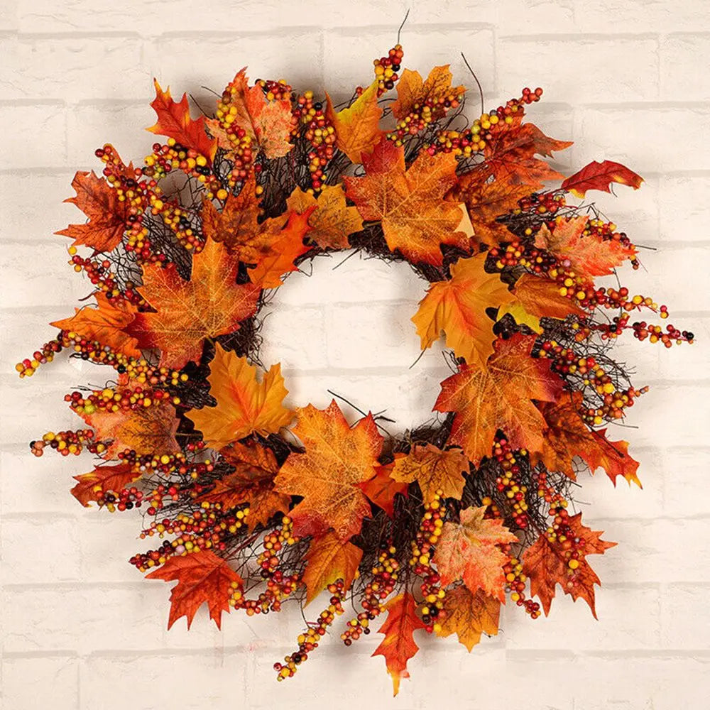 Couronne de fleurs d'Automne pour porte, 45cm, couronne de fleurs d'automne Décorative d'Halloween, Érable