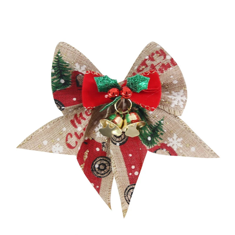 Mini nœud décoratif pour sapin de noël, 5 pièces/paquet, ruban décoratif pour nouvel an, fête de noël, maison, pendentifs en forme de cloche