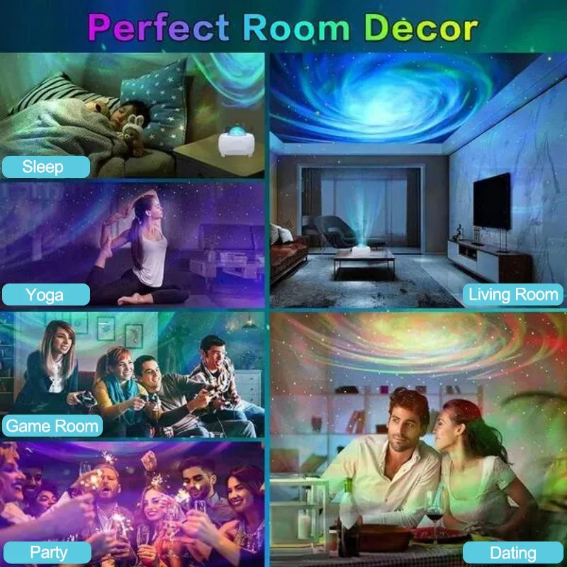 Galaxy-Projektor mit Bluetooth-Lautsprecher, Smart Star LED-Nachtlichter, Nebula-Tischlampe, KTV-Party, Bühnenlicht, Spielzimmer, Schlafzimmer-Dekor