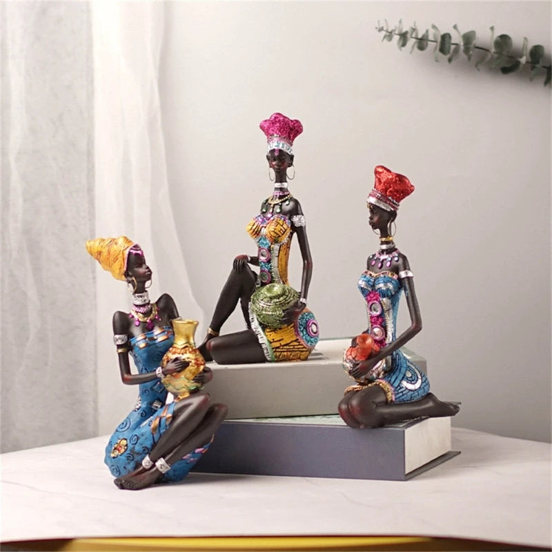 African Art Statuette, Resin Craft Decorations, Perfect for Room, Shelf, Desk 