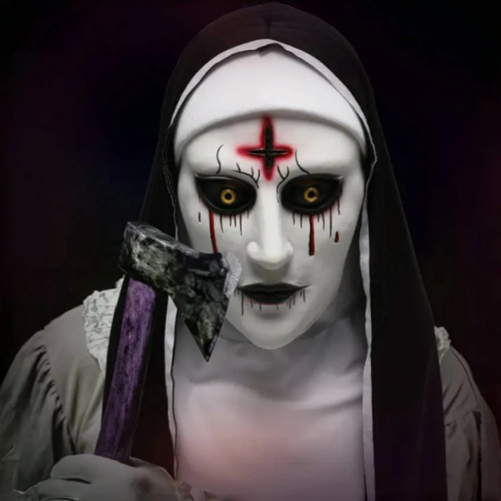 Costume de nonne effrayante d'halloween, masque en Latex, accessoire de Cosplay en caoutchouc pour scène, Bar, divertissement, salle d'évasion, accessoire de maquillage de fête