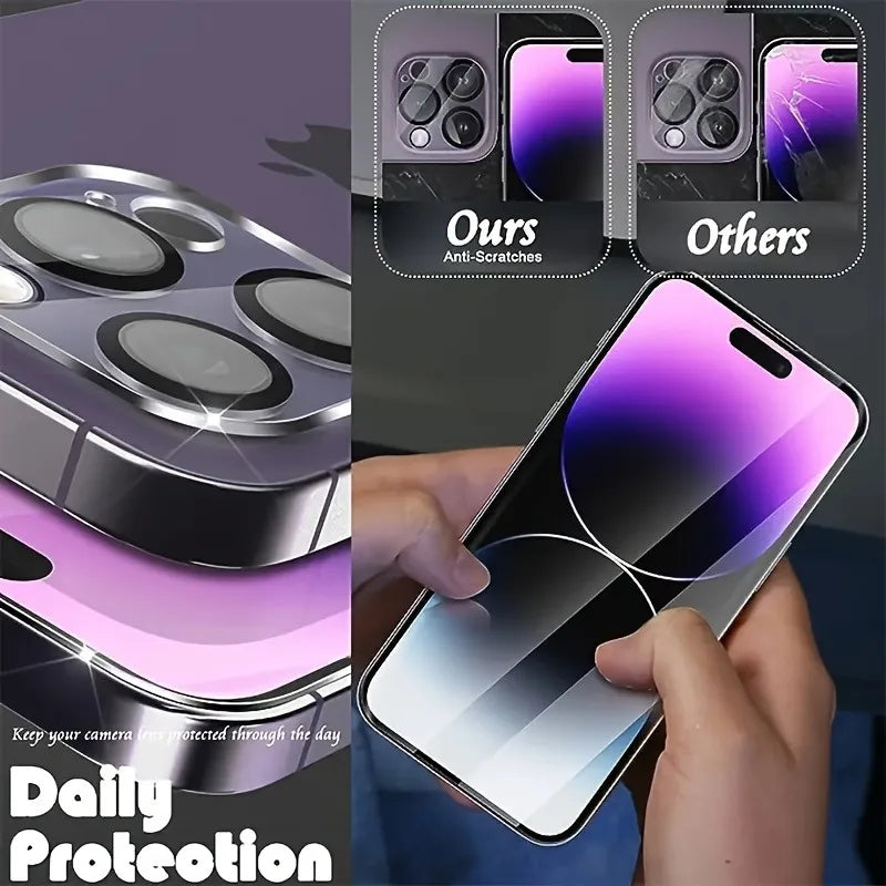 Film de protection d’écran en verre trempé (lot de 3) + protecteur d’objectif pour iPhone – KENNAGE