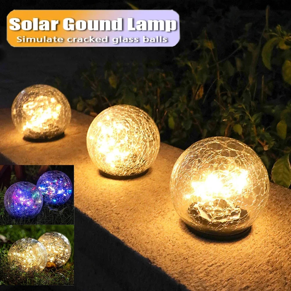 LED Solar Light Cracked Glass Ice Ball Waterproof Plug-in Decorative Light Warm for Outdoor Garden Lawn