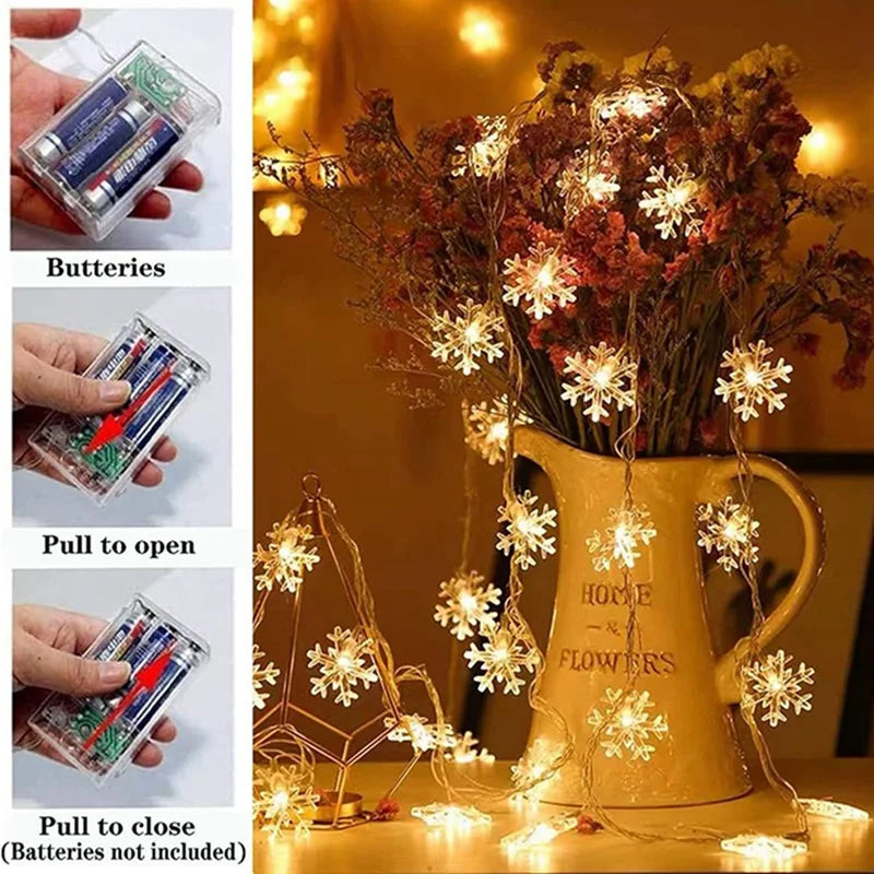 1PC Waterproof LED Snowflake String Lights Battery Operated Gradient Lights Christmas Garden Decoration