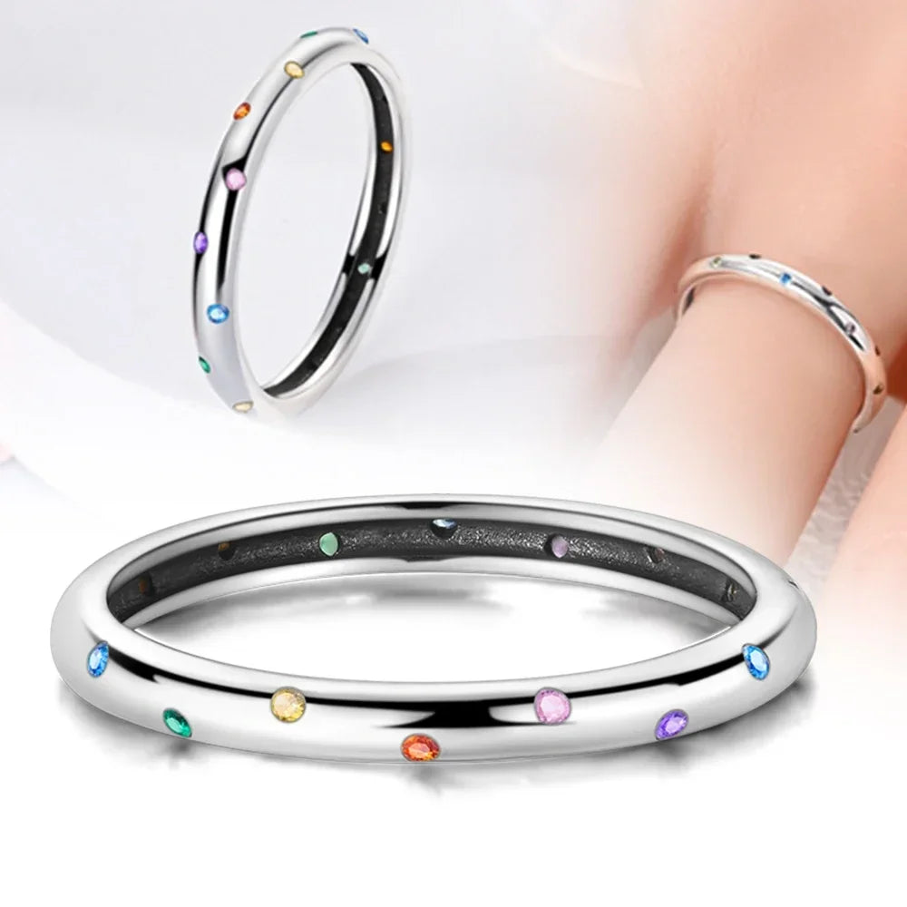 Colorful Zircon Sun Moon Star Stackable Rings for Women.