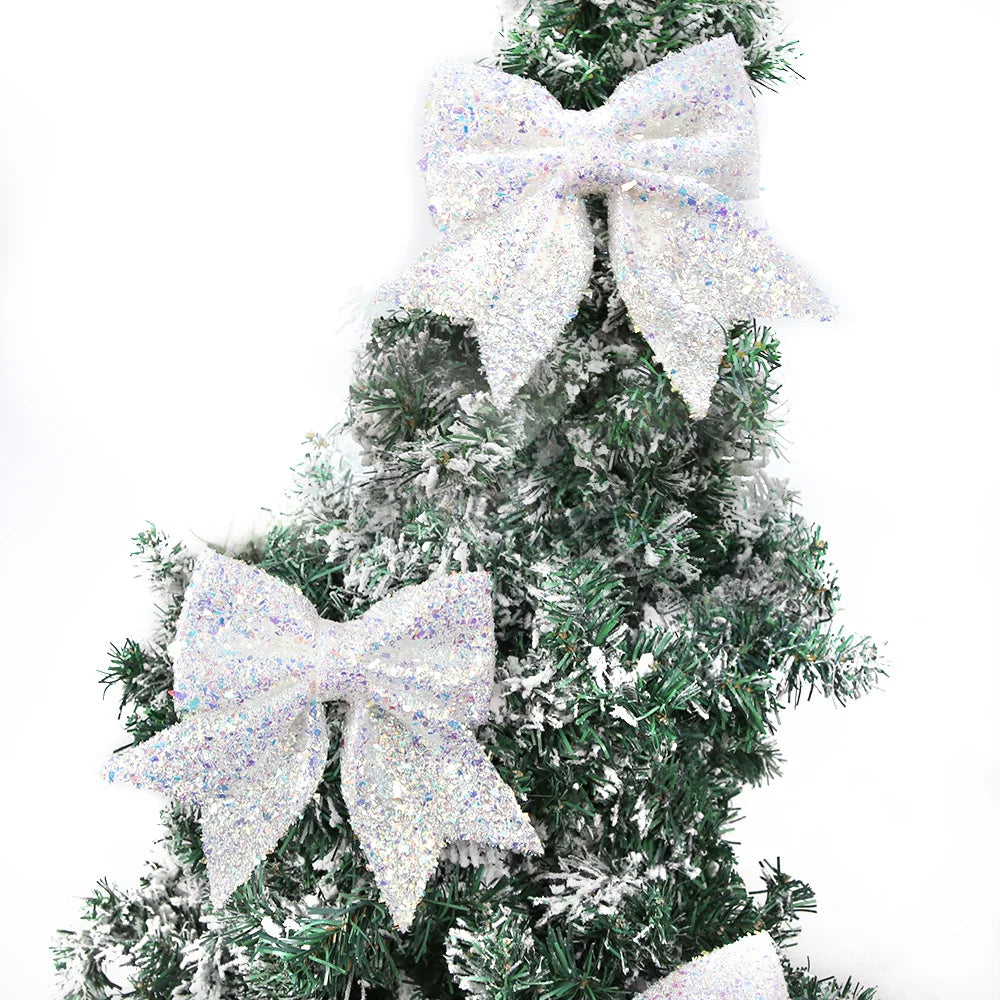 Große dekorative Weihnachtsschleife aus Perlenbaumwolle, farbiger Anhänger, Weihnachtsbaumschmuck