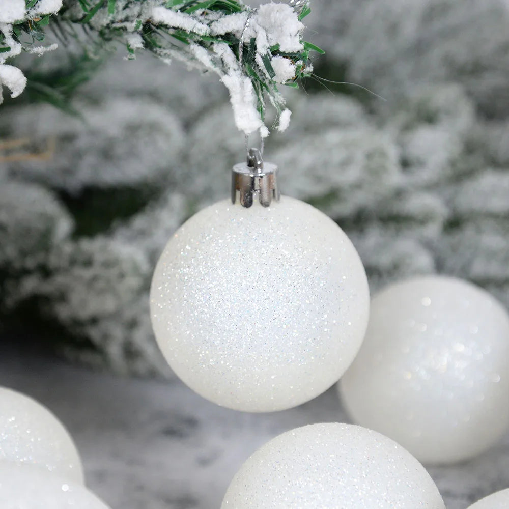 Boule de Noël Blanche à Paillettes, Décorations d'Arbre de Noël, Nouvel An, 6 Pièces/Boîte