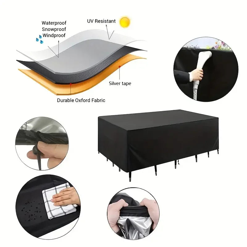 Housses de meubles de patio – Protection imperméable, anti-poussière et anti-UV pour table et chaises de jardin (tissu Oxford 210D)