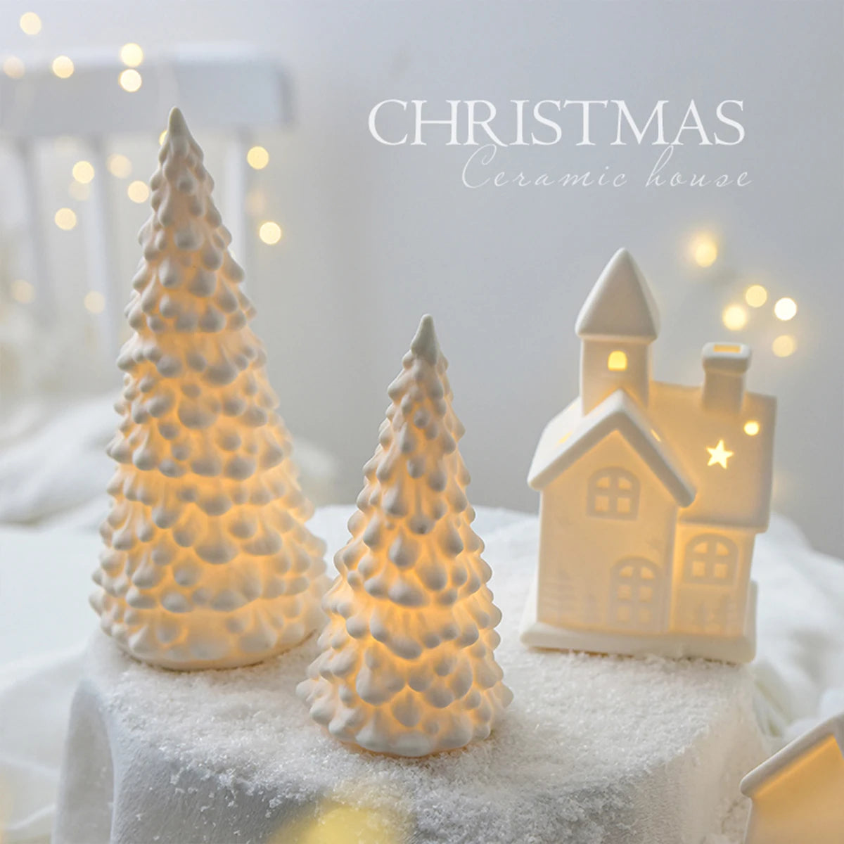 Christmas Ceramic Decoration, Luminous Christmas Snow House, Snowman, Christmas Tree Decoration