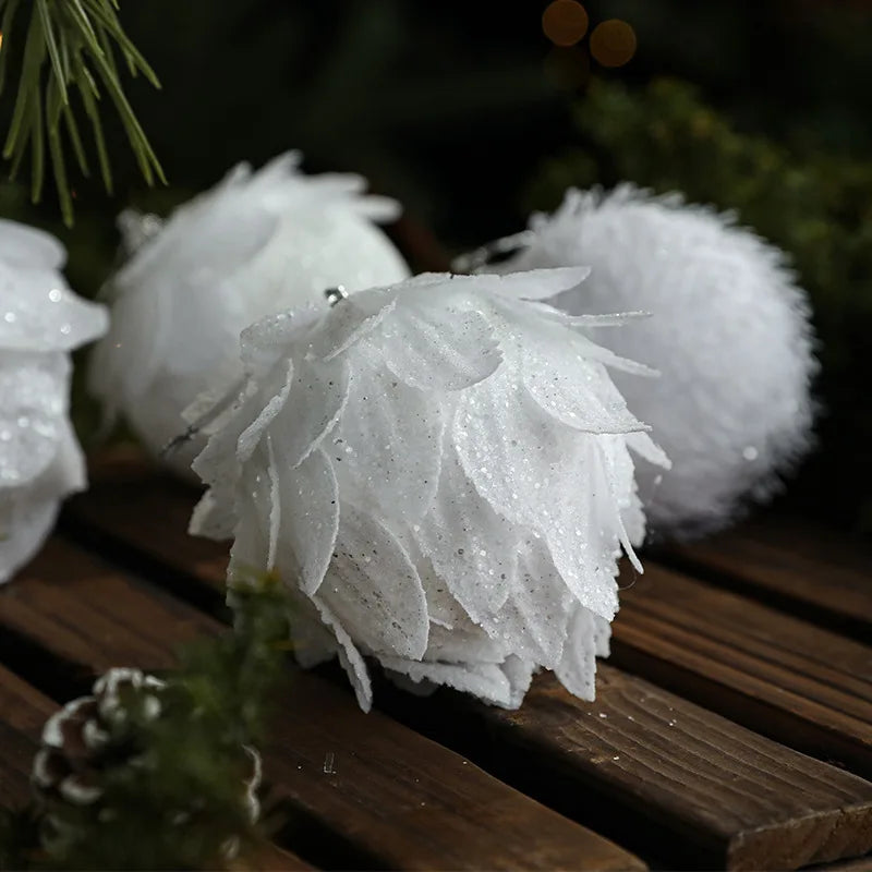 Boule de Noël en Mousse, Décorations de Pétales Blanches, Pendentif d'Arbre de Noël, Fournitures d'Ornement