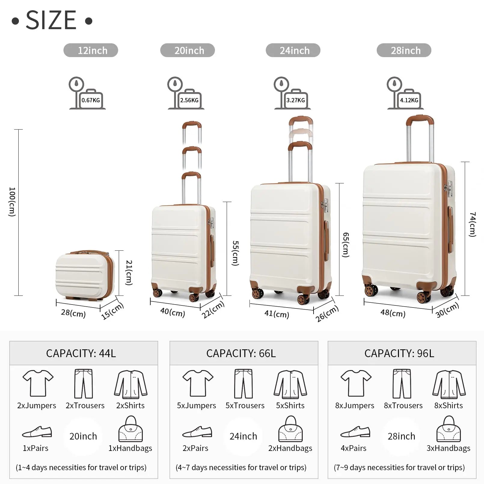 Ensemble de bagages rigides ABS KONO 4 pièces – léger, 8 roues doubles, serrure TSA, valises S-M-L-XL