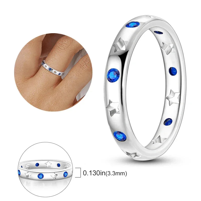 Colorful Zircon Sun Moon Star Stackable Rings for Women.