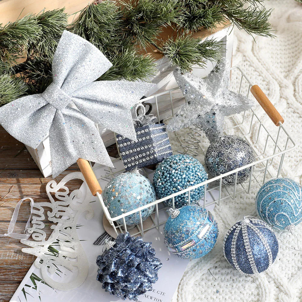 Décorations de Noël en mousse bleu, boules à suspendre, 8 pièces par ensemble