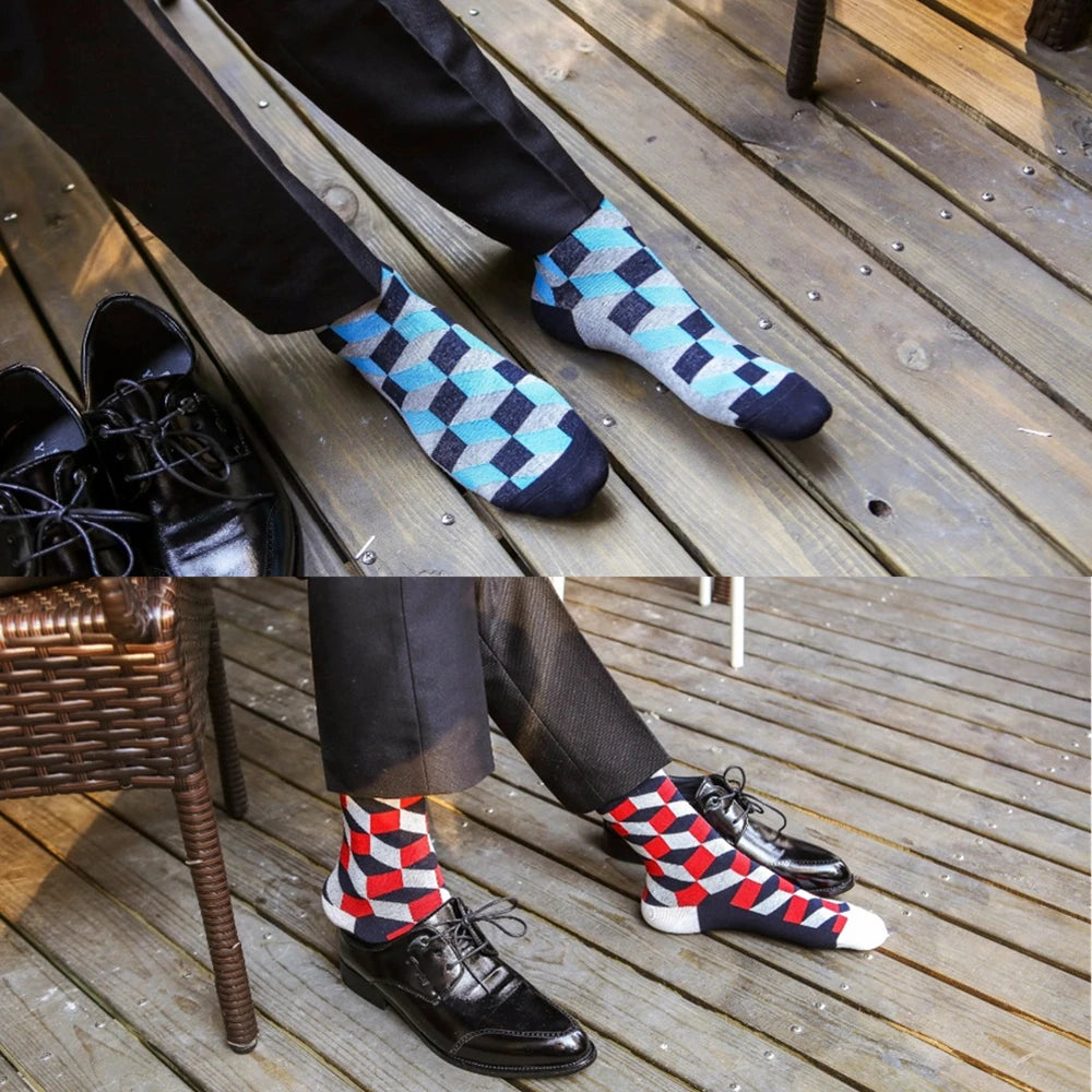 Chaussettes en coton à motif coloré pour hommes, chaussettes Happy Crew, 5 paires