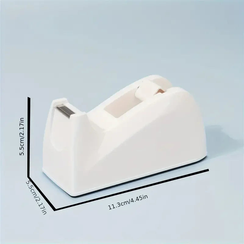 Compact White Tape Dispenser with Stainless Steel Cutter, Portable and Non-Slip Desk Stand, Strong Cure