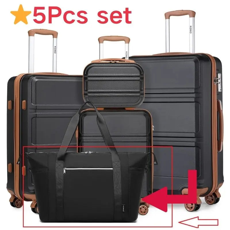 Ensemble de bagages rigides ABS KONO 4/5/6 pièces – léger, serrure TSA, valises S-M-L-XL + sac polochon et trousse de toilette