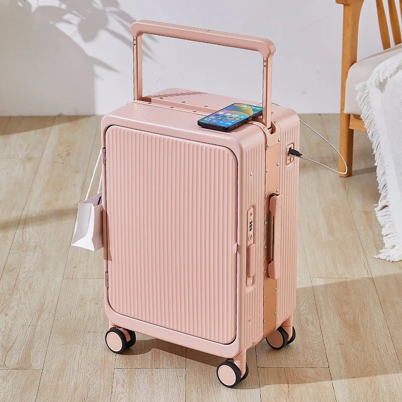 Grande valise rigide en PC + ABS avec cadre en aluminium SUSHIMU – bagage à roulettes à ouverture avant, 20 et 25 pouces